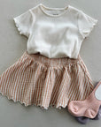 SMOCKED V MINI SKIRT - GRAPEFRUIT STRIPE