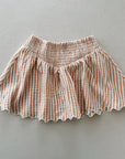 SMOCKED V MINI SKIRT - GRAPEFRUIT STRIPE