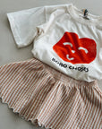 SMOCKED V MINI SKIRT - GRAPEFRUIT STRIPE