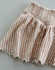 SMOCKED V MINI SKIRT - GRAPEFRUIT STRIPE