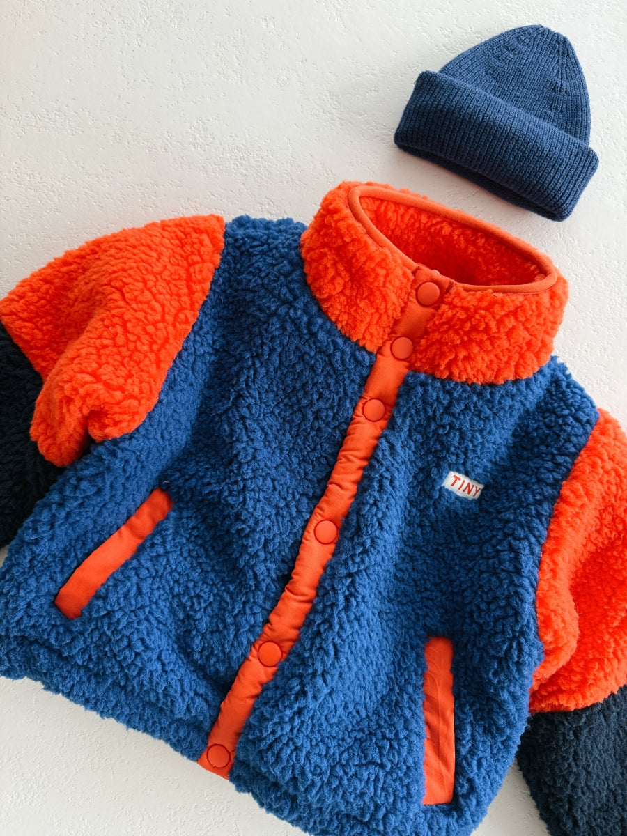 Color Block Polar Sherpa Jacket - summer red
