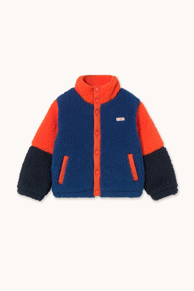 Color Block Polar Sherpa Jacket - summer red