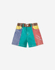 Color block denim shorts