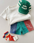 Color block denim shorts