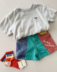 Color block denim shorts