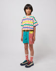 Color block denim shorts
