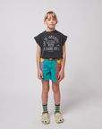 Color block denim shorts