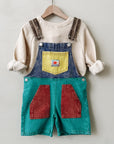 Smiling color block denim dungaree - kids