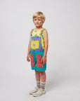 Smiling color block denim dungaree - kids