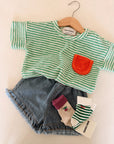Green Stripes terry cloth Tshirt - BABY