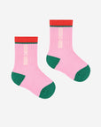 Baby color block long socks - pink