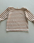 BOATNECK STRIPE TEE RED/BROWN
