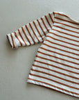 BOATNECK STRIPE TEE RED/BROWN