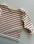 BOATNECK STRIPE TEE RED/BROWN