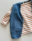 BOATNECK STRIPE TEE RED/BROWN