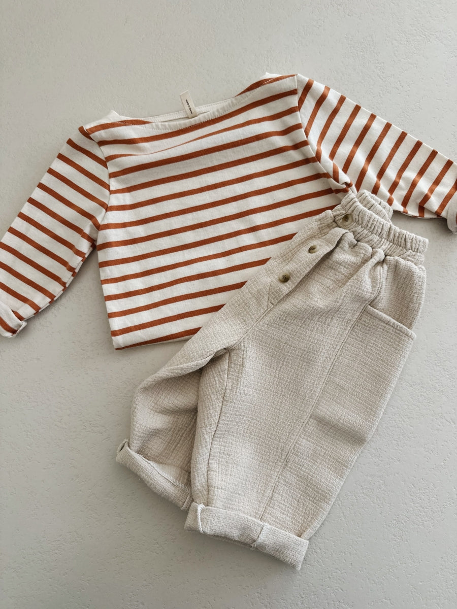 BOATNECK STRIPE TEE RED/BROWN