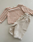 BOATNECK STRIPE TEE RED/BROWN