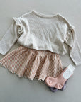 SMOCKED V MINI SKIRT - GRAPEFRUIT STRIPE