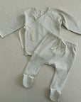 NB WRAP TOP + FOOTED PANT SET - SKY MICRO STRIPE