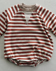 CREWNECK ROMPER - POPPY STRIPE