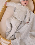 NB WRAP TOP + FOOTED PANT SET - SKY MICRO STRIPE