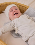 NB WRAP TOP + FOOTED PANT SET - SKY MICRO STRIPE