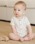 SHORT SLEEVE WOVEN ROMPER - SUMMER STRIPE