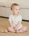 SHORT SLEEVE WOVEN ROMPER - SUMMER STRIPE