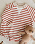 CREWNECK ROMPER - POPPY STRIPE