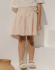 SMOCKED V MINI SKIRT - GRAPEFRUIT STRIPE