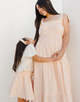 SMOCKED V MINI SKIRT - GRAPEFRUIT STRIPE