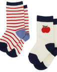 Stripe & apple socks - 2-pack