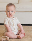SHORT SLEEVE WOVEN ROMPER - SUMMER STRIPE