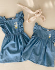 PELICAN RUFFLE WOVEN DRESS