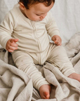 ZIP KRUIPPAKJE - SAGE SPECKLED 9-12M