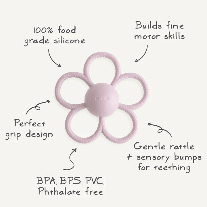 RATTLE DAISY TEETHER - soft lilac