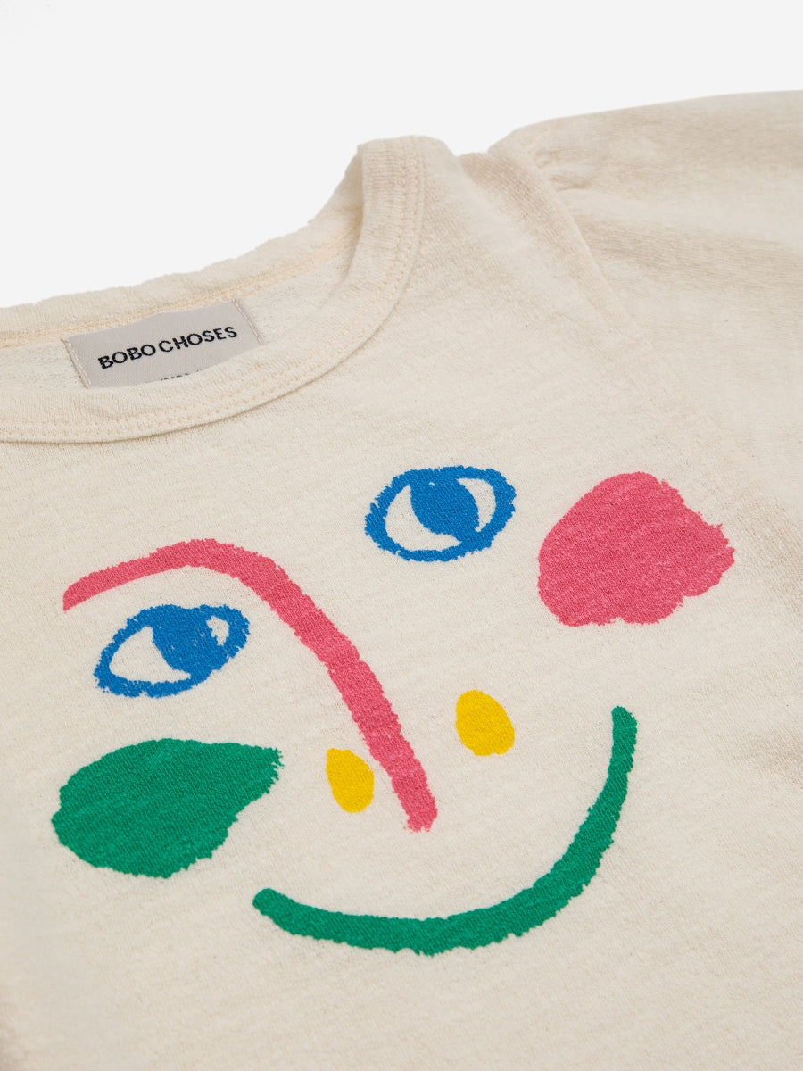SMILING MASK PUFFED SLEEVE T-SHIRT - last one 6y