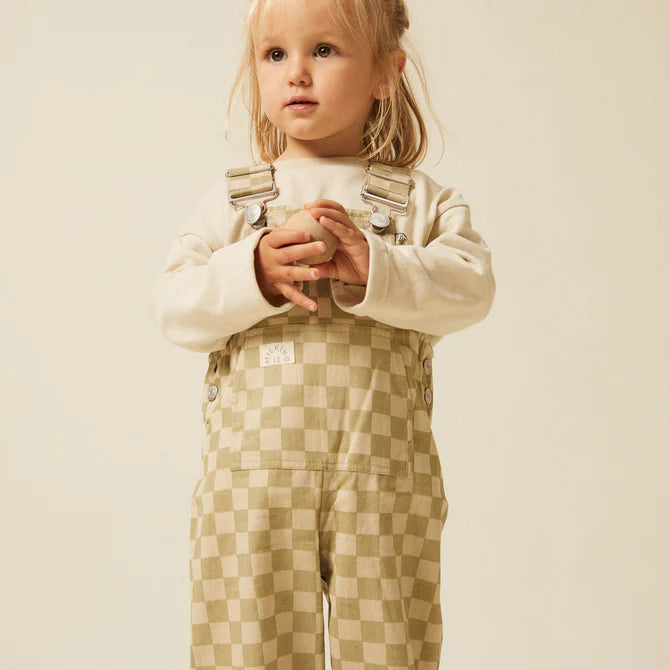 CHECK OLIVE DUNGAREE - last ones 6m&3y