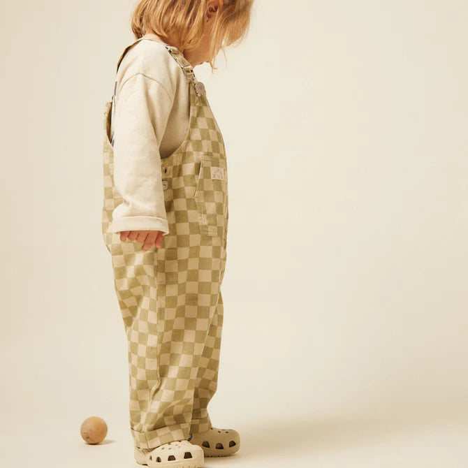 CHECK OLIVE DUNGAREE - 6m&3y