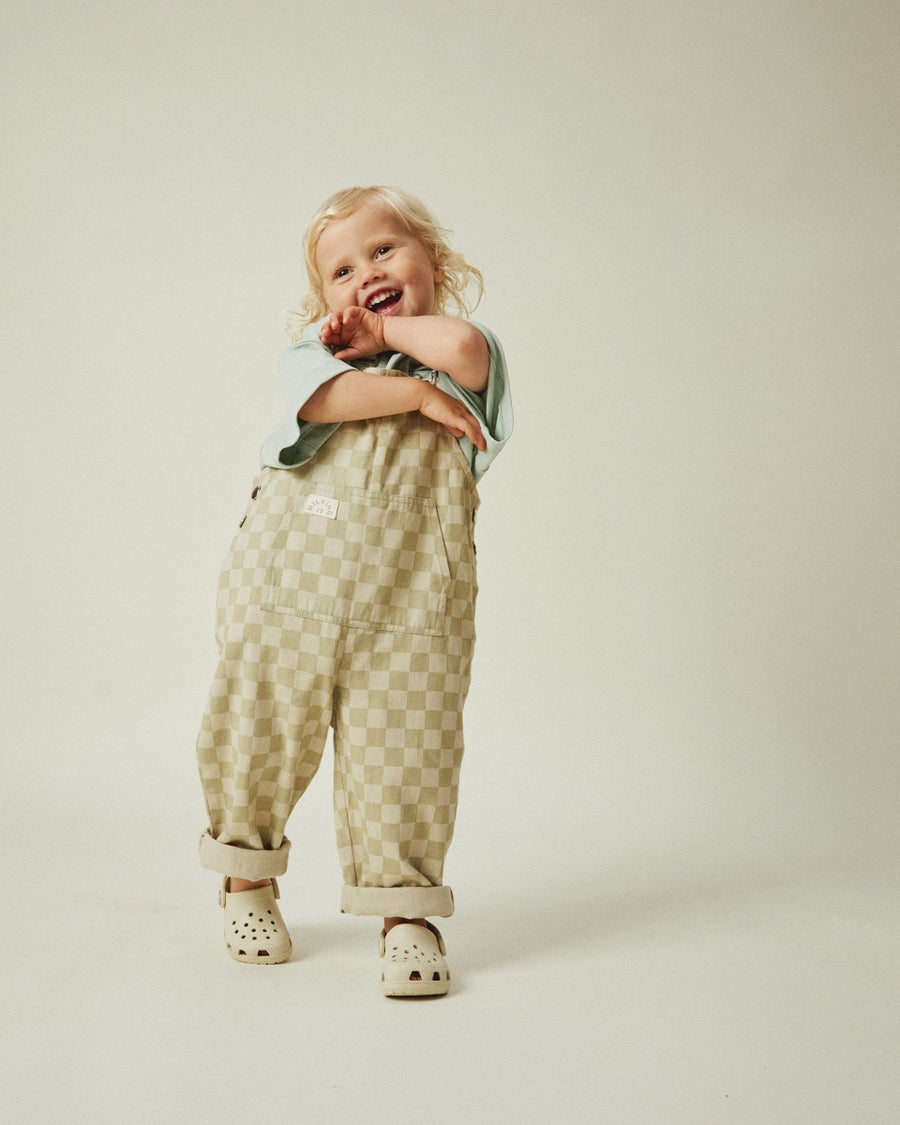 CHECK OLIVE DUNGAREE - 6m&3y