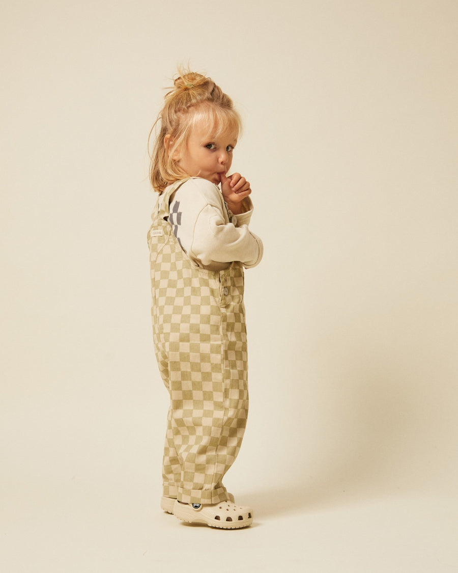 CHECK OLIVE DUNGAREE - last ones 6m&3y