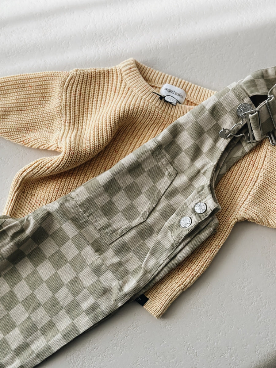 CHECK OLIVE DUNGAREE - last ones 6m&3y