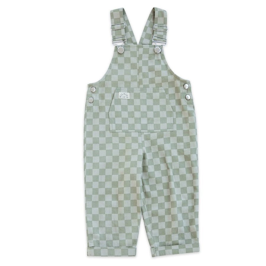 CHECK OLIVE DUNGAREE - 6m&3y