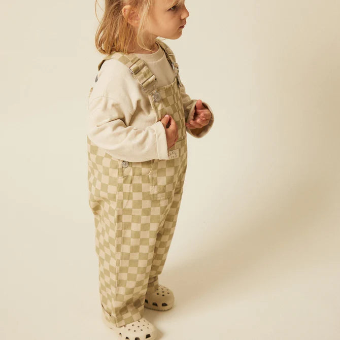 CHECK OLIVE DUNGAREE - 6m&3y