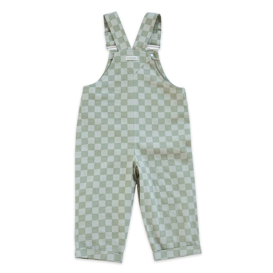 CHECK OLIVE DUNGAREE - 6m&3y