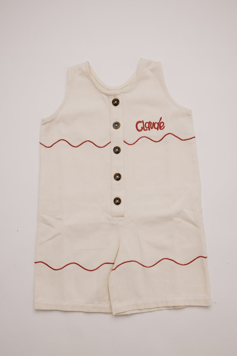Cali Embroidered Vanilla Ripple Collar Overall