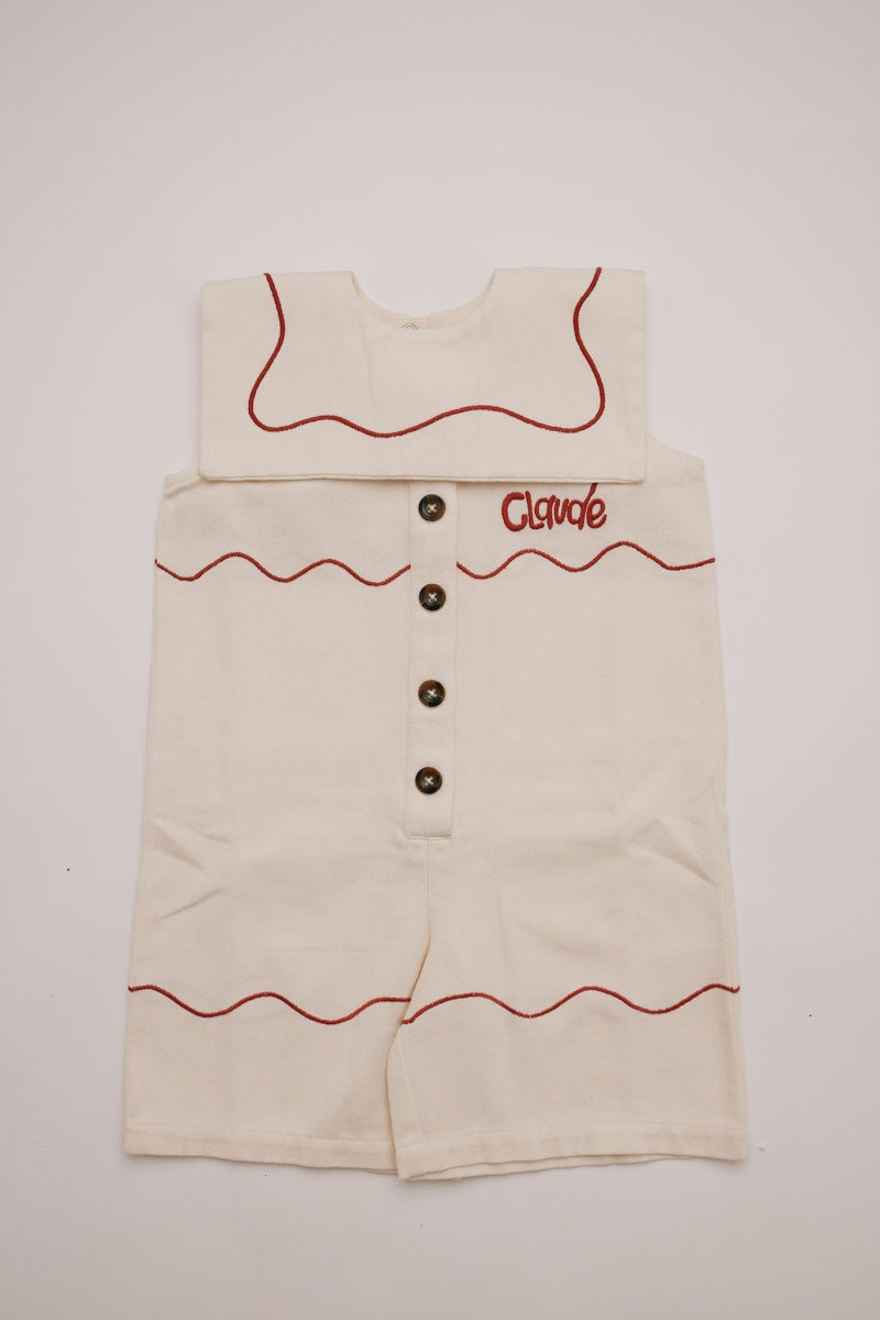 Cali Embroidered Vanilla Ripple Collar Overall