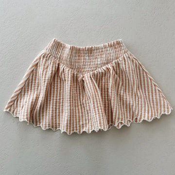 SMOCKED V MINI SKIRT - GRAPEFRUIT STRIPE