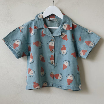 Morning Egg all over denim shirt - baby