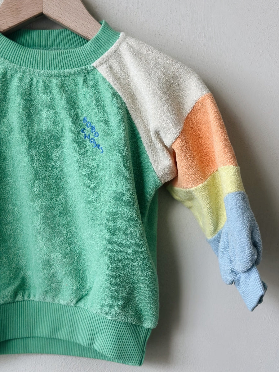 Green color block terry cloth sweatshirt - baby